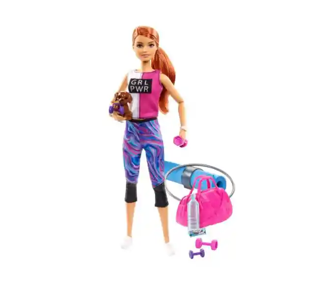 Set De Barbie Fitness Gimnasio Con Accesorios Y Perrito Gjg57