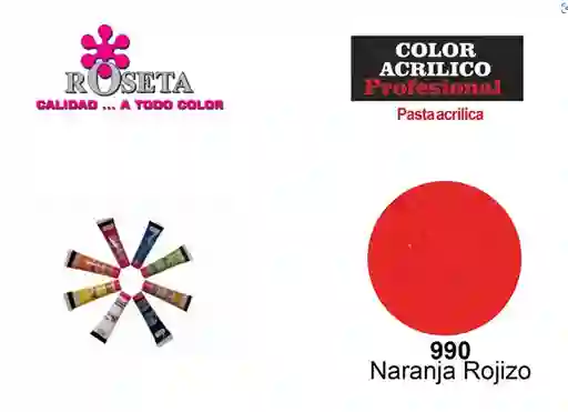 Pintura Acrilica Roseta Color Naranja Rojizo-990 X Unidad Tubo De 45cc Pintur