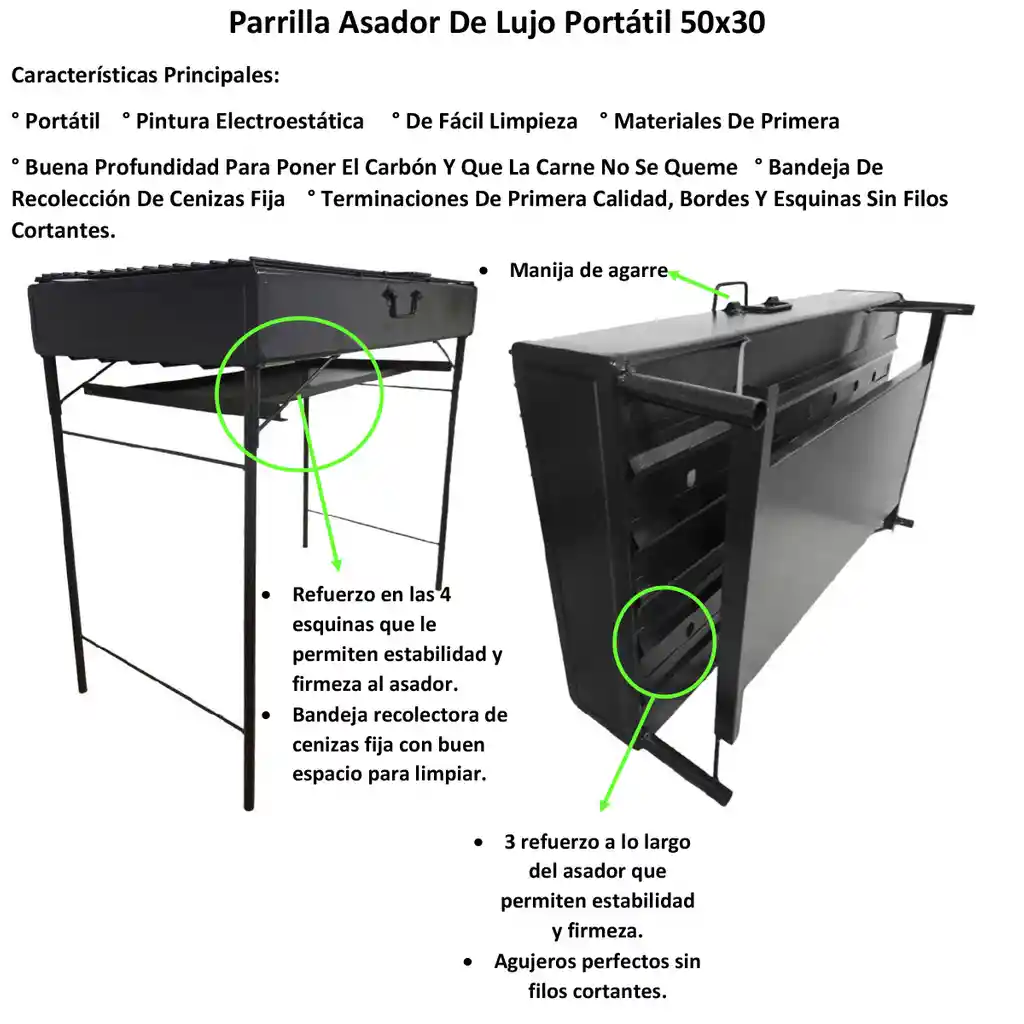 Parrilla Asador Pequeño 50x30 De Lujo A Carbon Portatil