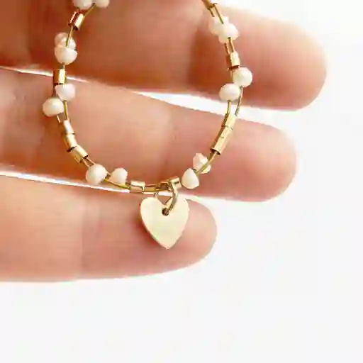 Pulsera Perlas Mini Con Corazón