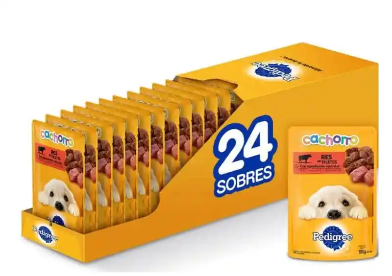 Pedigree - Alimento Húmedo Perro Cachorro Carne 24 Sobres X100g