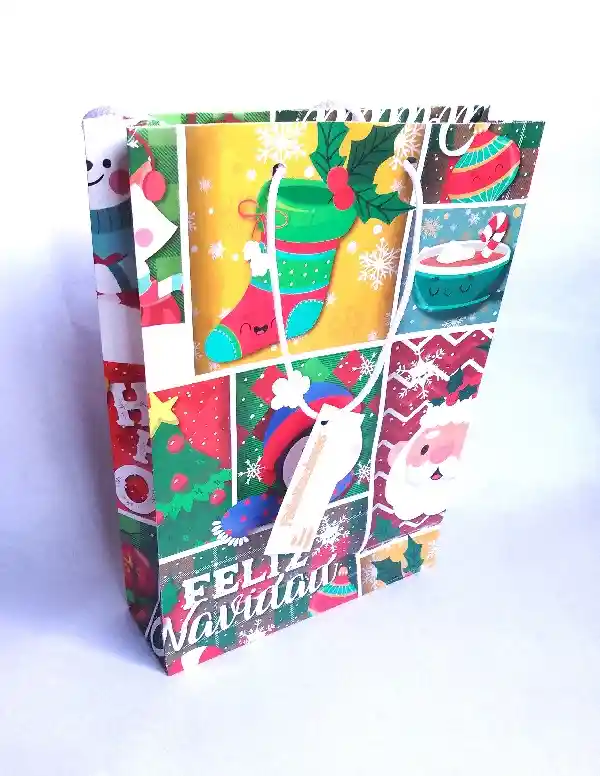 Bolsa Regalo Navidad Mediana Economica 25x16x6cm Colores Surtidos