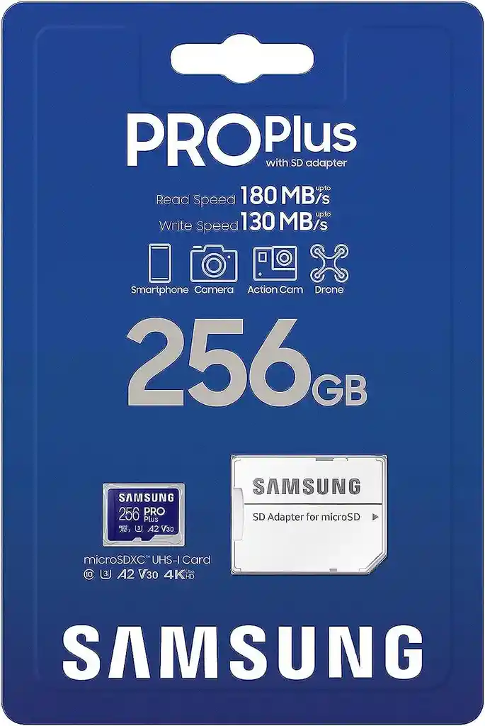 Samsung Pro Plus 256gb 4k U3 A2 V30 160mb/s + Adaptador Sd