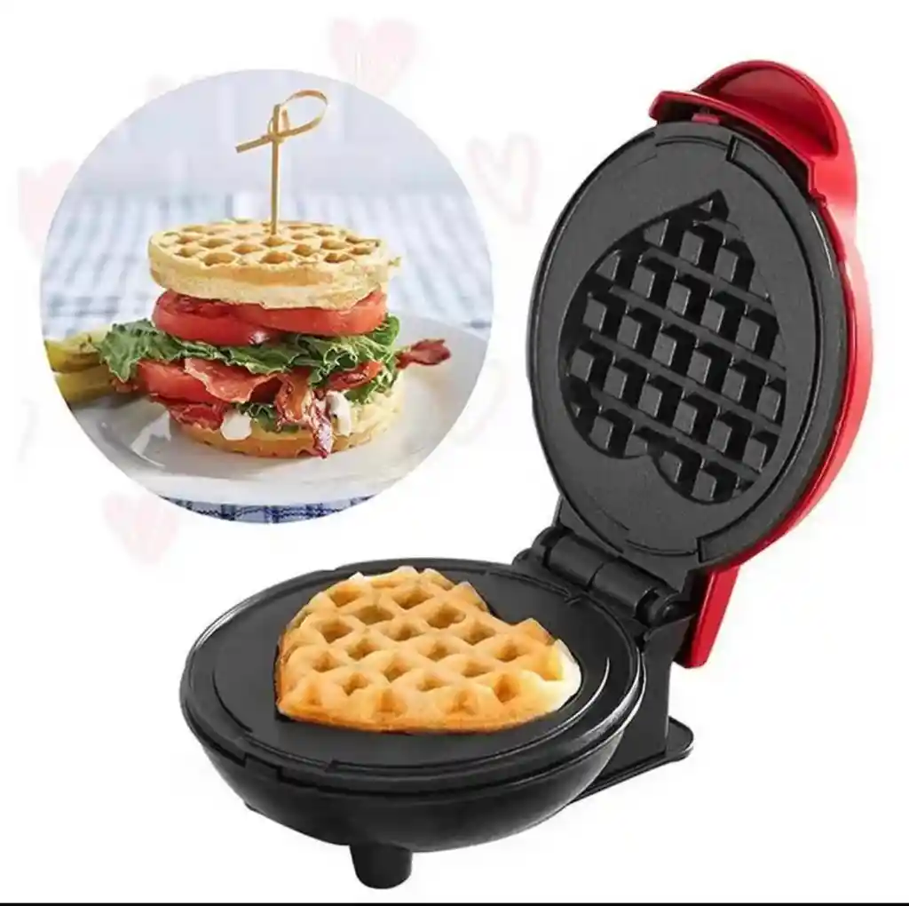 Mini Wafflera Gofrera Eléctrica Corazon Antiadherente