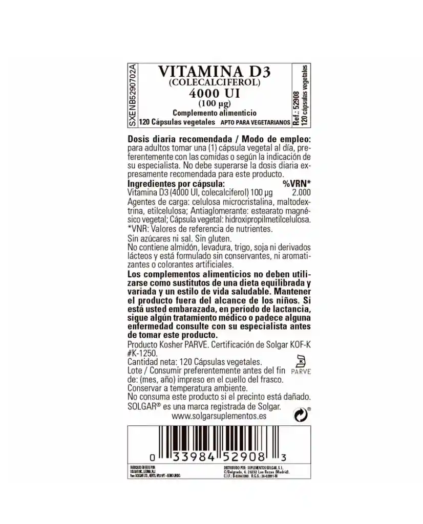 Vitamin D3 Solgar 100 Caps