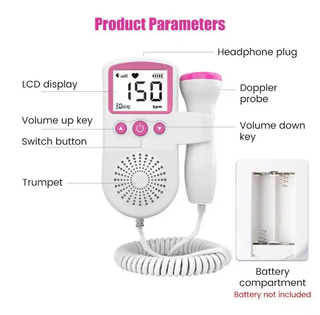 Monitor De Ritmo Cardiaco Doppler Fetal Pantalla Lcd