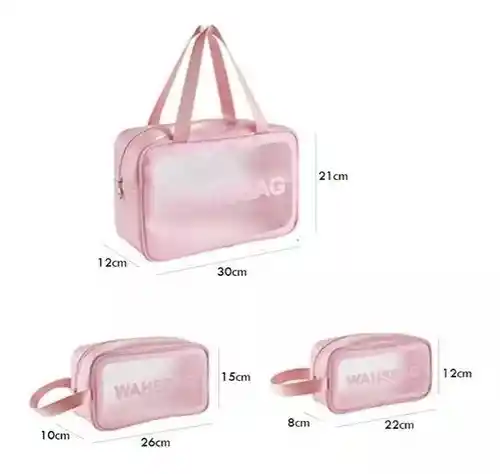 Set 3 Bolsa Cosmétiquera De Viaje Transparente Impermeable