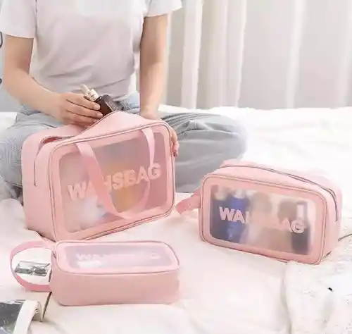 Set 3 Bolsa Cosmétiquera De Viaje Transparente Impermeable