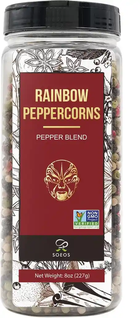 Soeos Granos De Pimienta Enteros Arcoíris Rosada, Blanca, Negra Y Verde - Rainbow Peppercorns 8 Oz (227g)