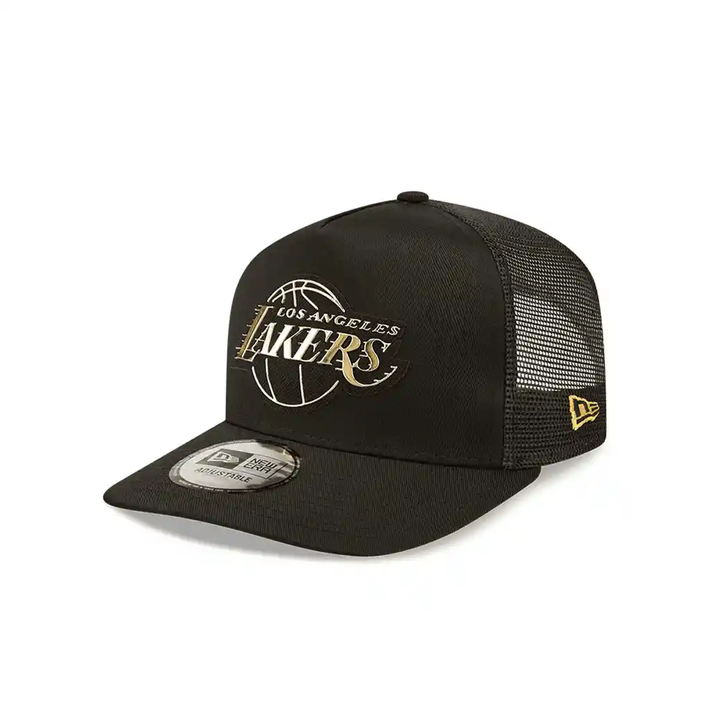 	gorra New Los Angeles Lakers 9forty A Frame Negra Logo Dorado En Pasta