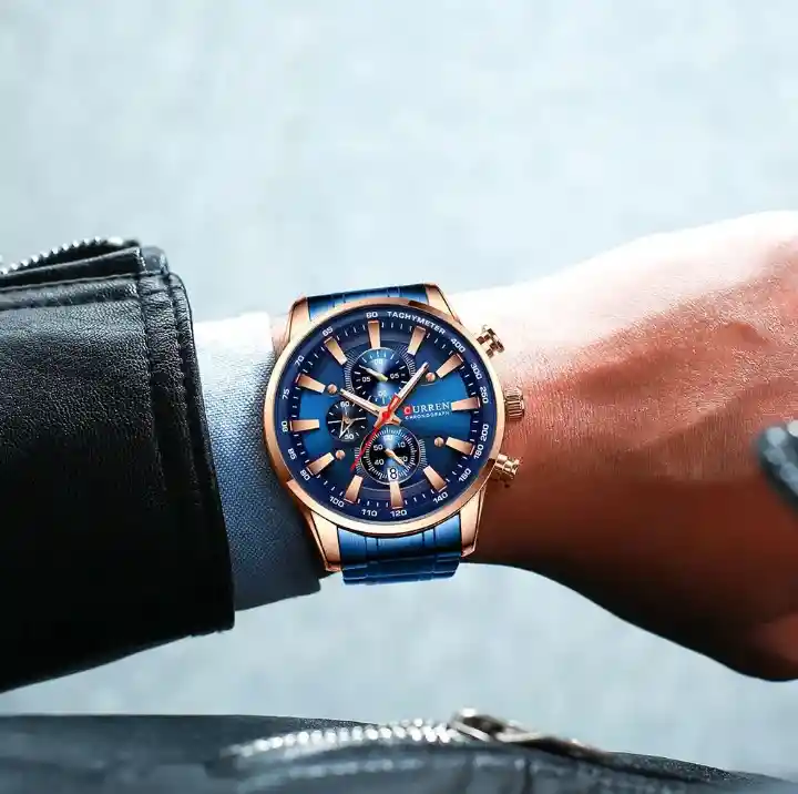 Reloj De Pulso Acero Curren Para Hombre Calendario Azul