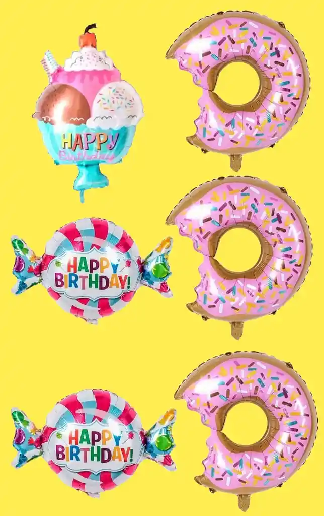 Kit Globos Metalizado X 6 /donuts, Caramelo, Copa Helado