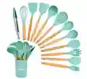 Set 12 Utensilios De Cocina Silicona Resistente Calor Verde