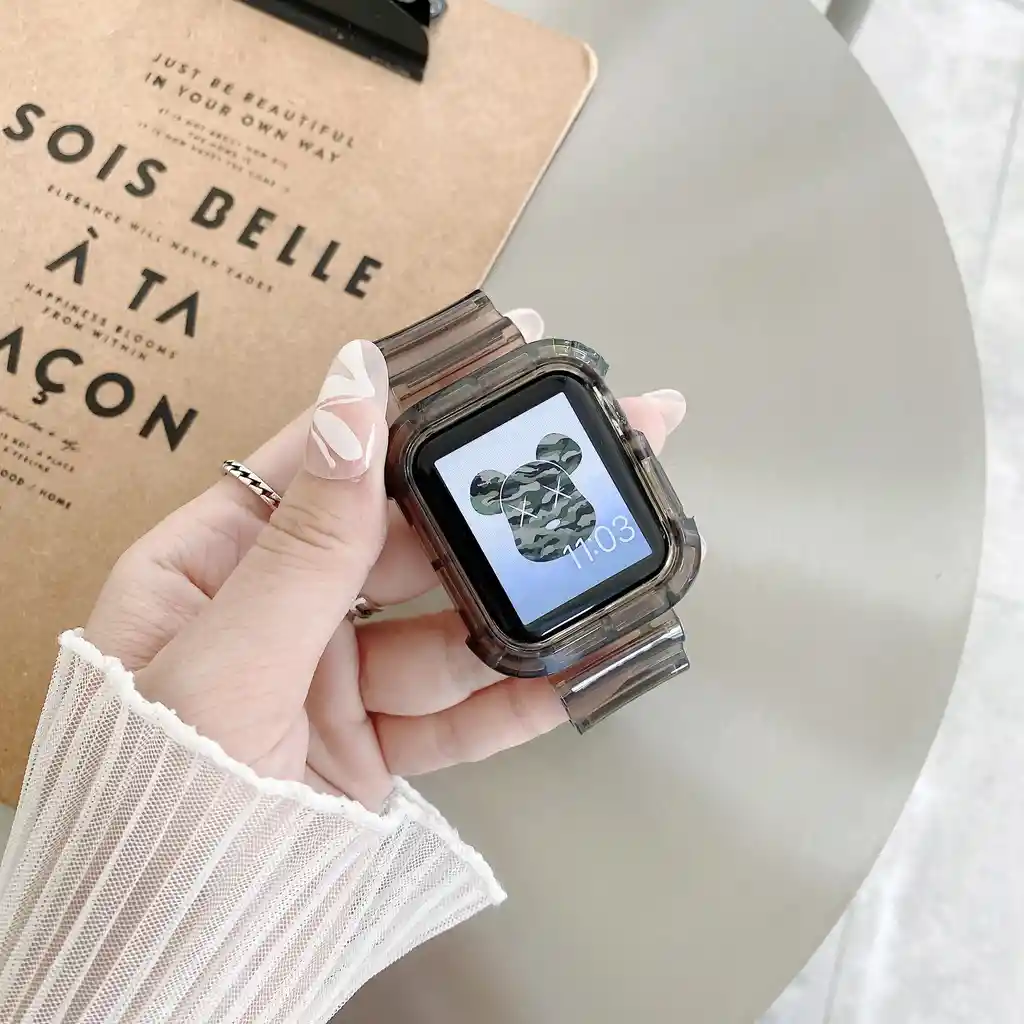 Manilla Correa Transparente Para Iwatch Apple Watch 42,44,45mm Negro