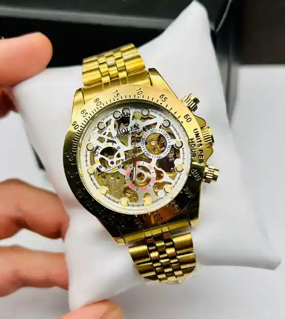 Reloj De Pulso Acero Lujo Para Hombre Calidad Premium Dorado