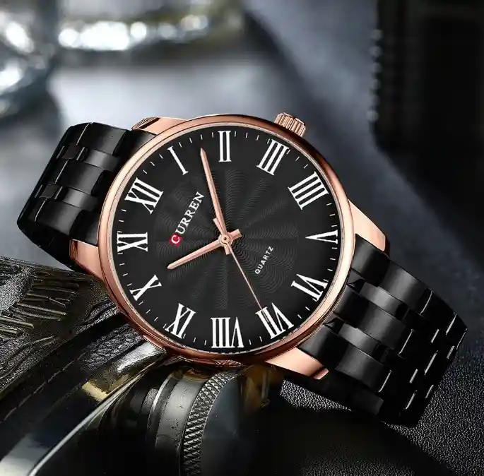 Reloj Pulso Acero Macizo Curren Formal Para Hombre Negro