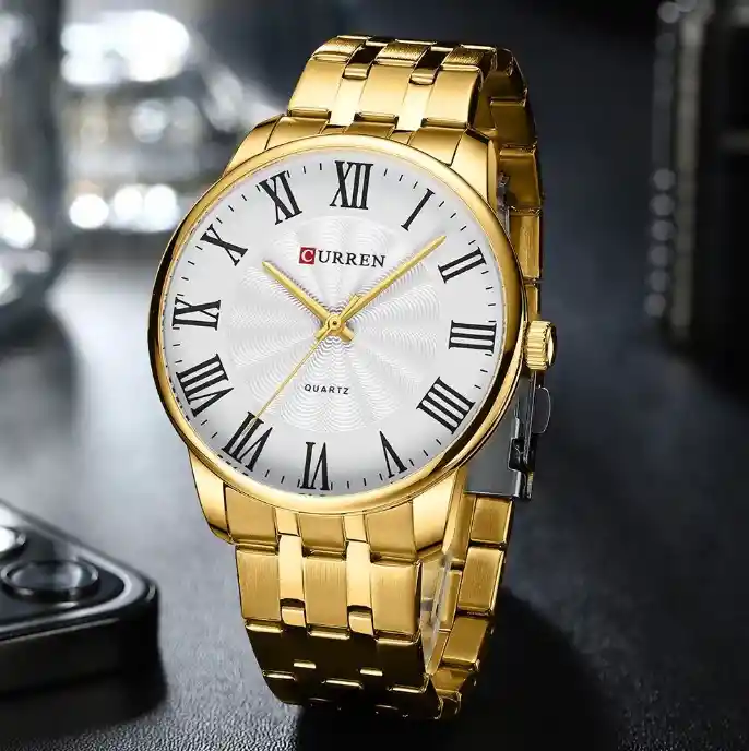 Reloj Pulso Acero Macizo Curren Formal Para Hombre Dorado