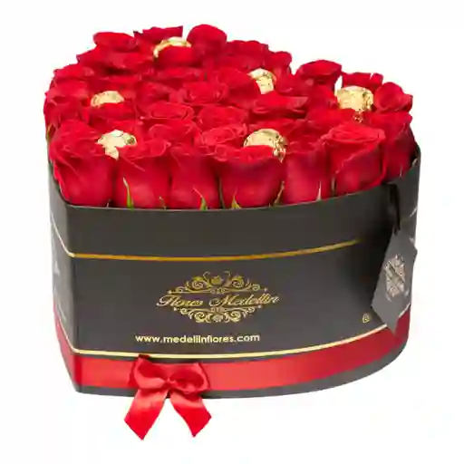 Arreglo Caja Corazón +chocolates Ferrero Rocher