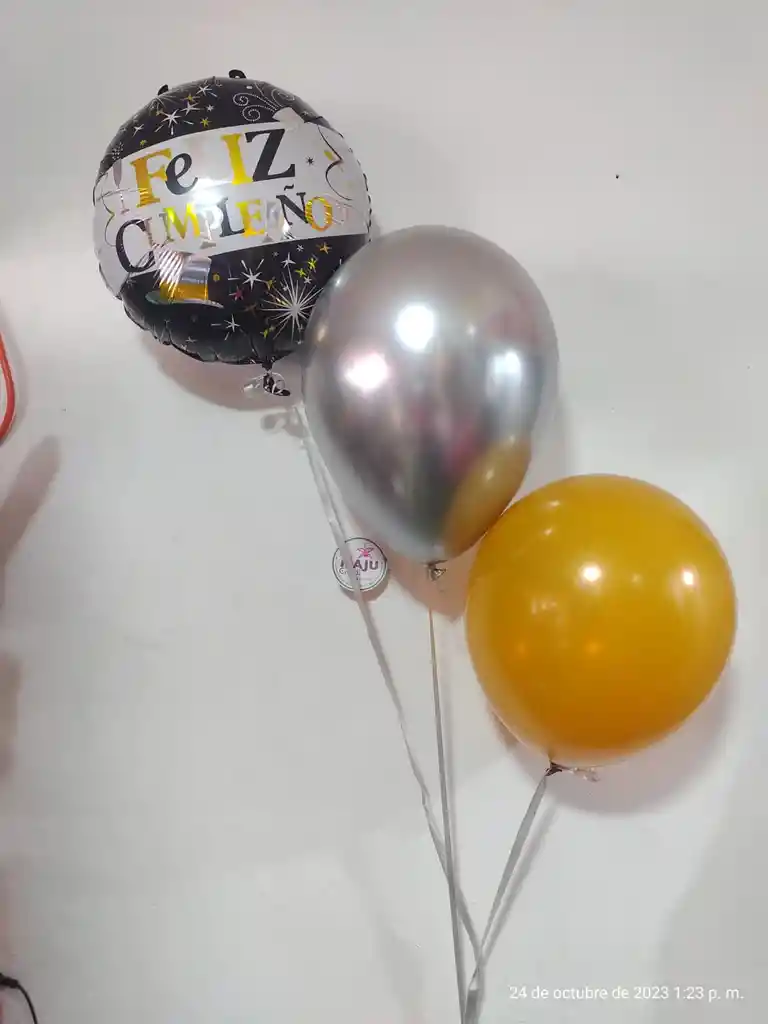 Tri Globos En Helio Feliz Cumpleaños