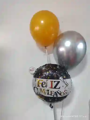 Tri Globos En Helio Feliz Cumpleaños