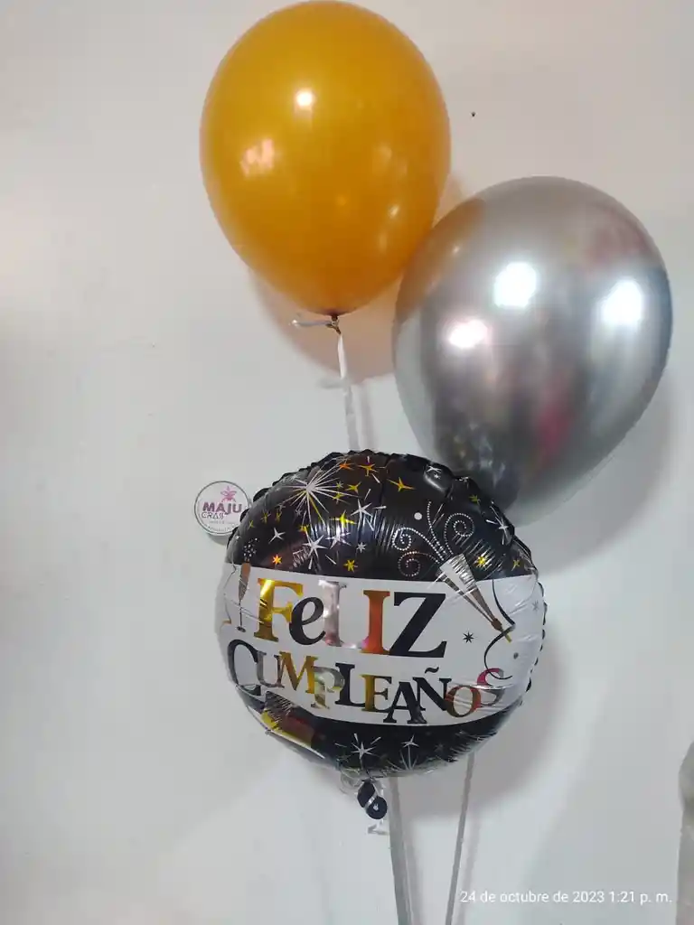 Tri Globos En Helio Feliz Cumpleaños