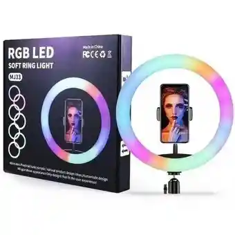 Aro De Luz 33cm Rgb Multicolor Con Tripode De 2.10 Mts Y Soporte Para Celula