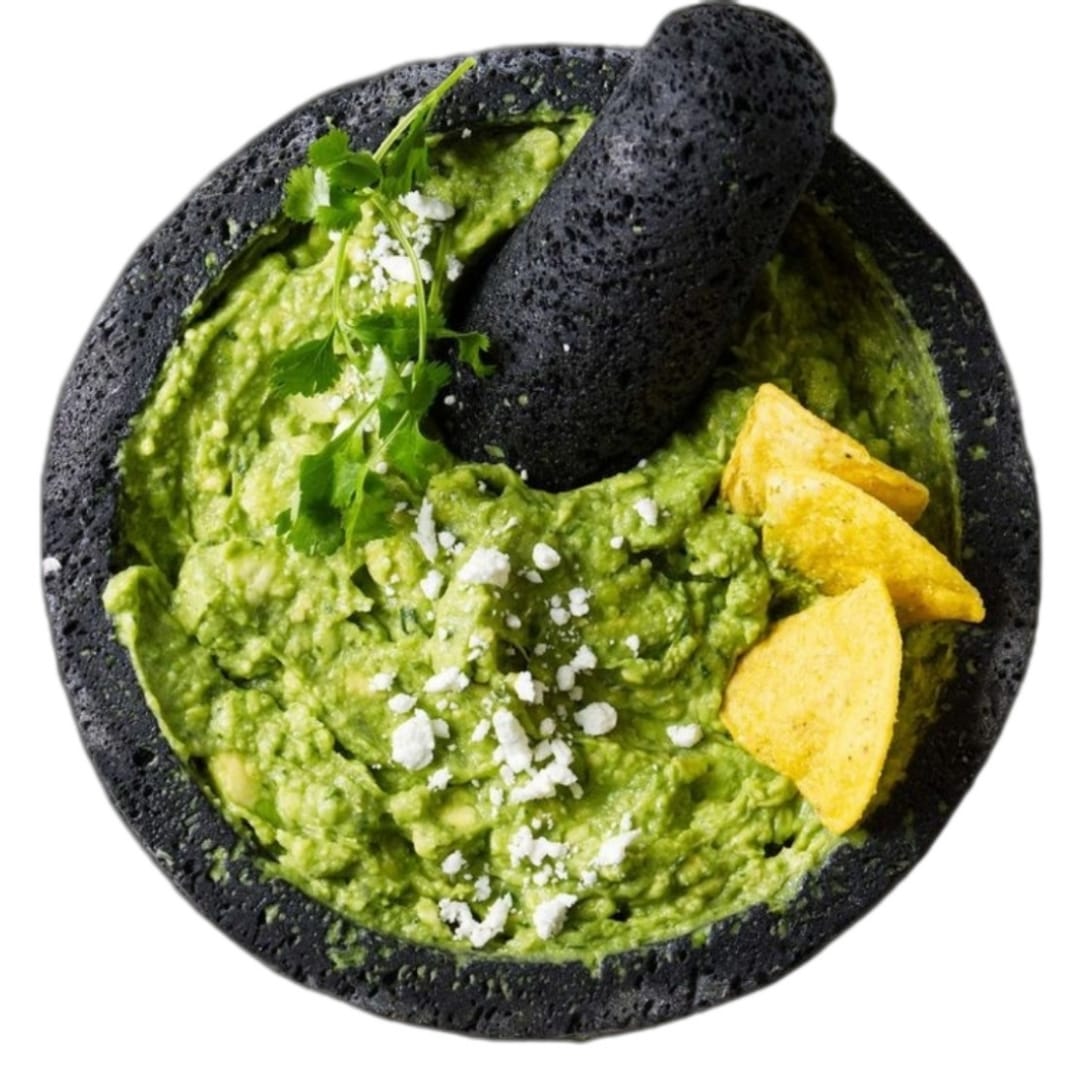 CUITAXI Molcajete Mexicano Aus Vulkangestein – Handgefertigt, Mit Talavera-Top & Halter
