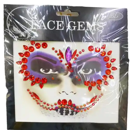 Mascara De Gemas Rojas Adhesivas Catrina