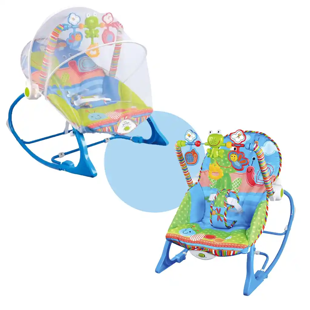 Silla Para Bebe Mecedora Vibradora Musical 3 En 1 Mosquitero Rana