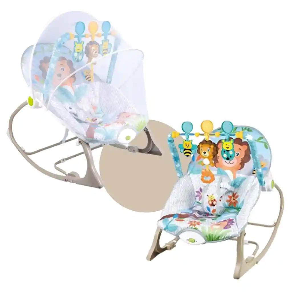 Silla Para Bebe Mecedora Vibradora Musical 3 En 1 Mosquitero Leon