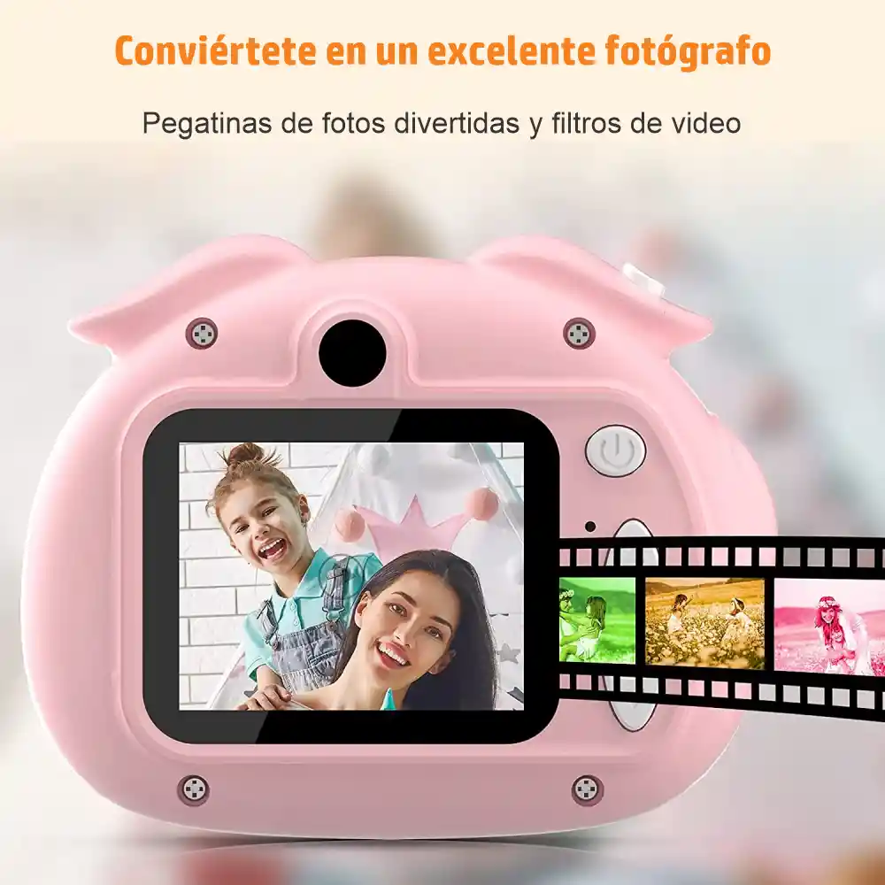 Cámara De Niños Lcd Digital Foto Y Video Hd 1080p Cerdito - Rosa