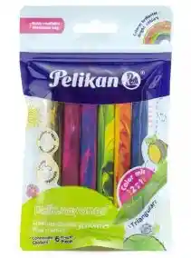 6 Crayon Jumbo Cera Color Mix Pelikan Escolar Niños Dibujo