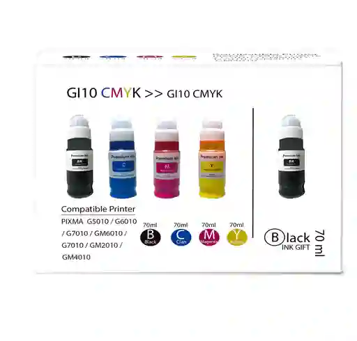 Tinta Gi10 Para Impresoras Canon G5010 G7010 Tintas Compatibles X 5 Un