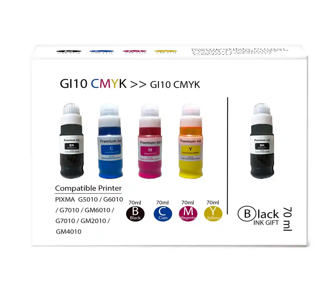 Tinta Gi10 Para Impresoras Canon G5010 G7010 Tintas Compatibles X 5 Un