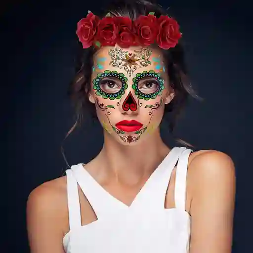 Tatuaje Temporal Halloween Catrina Mexicana Flores