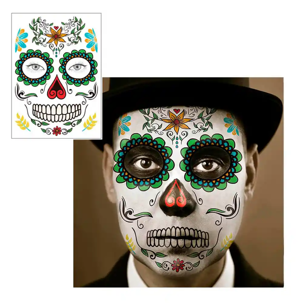 Tatuaje Temporal Halloween Catrina Mexicana Flores