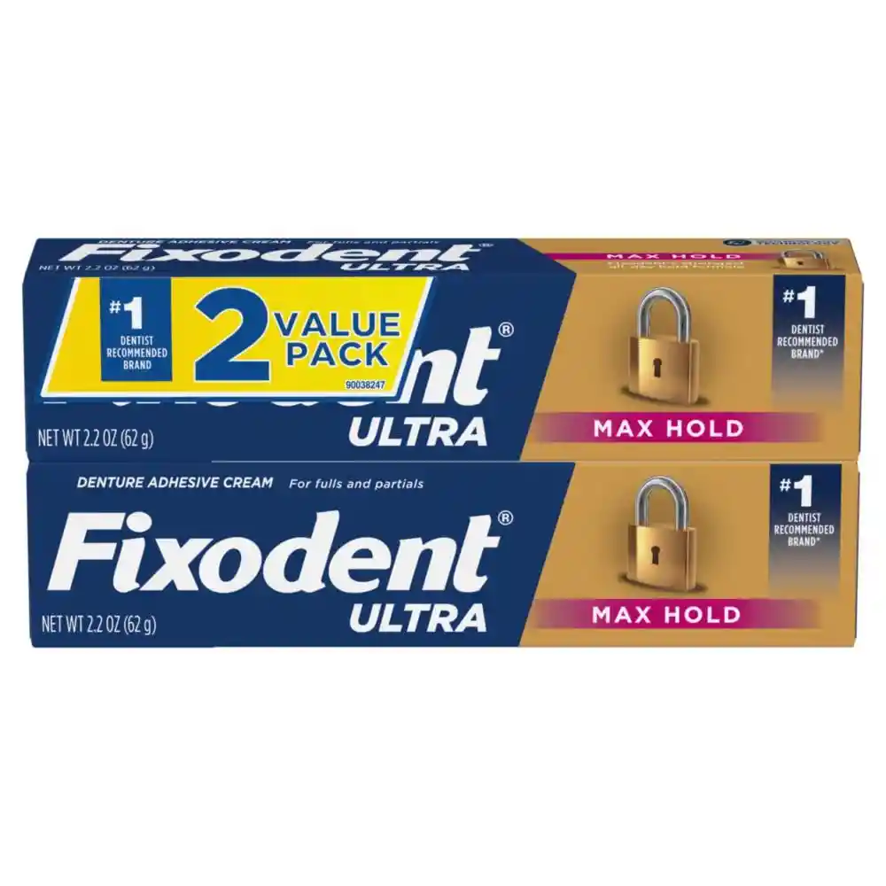 Fixodent Ultra Max Hold Dentadura Adhesiva 62g 2 Unidades