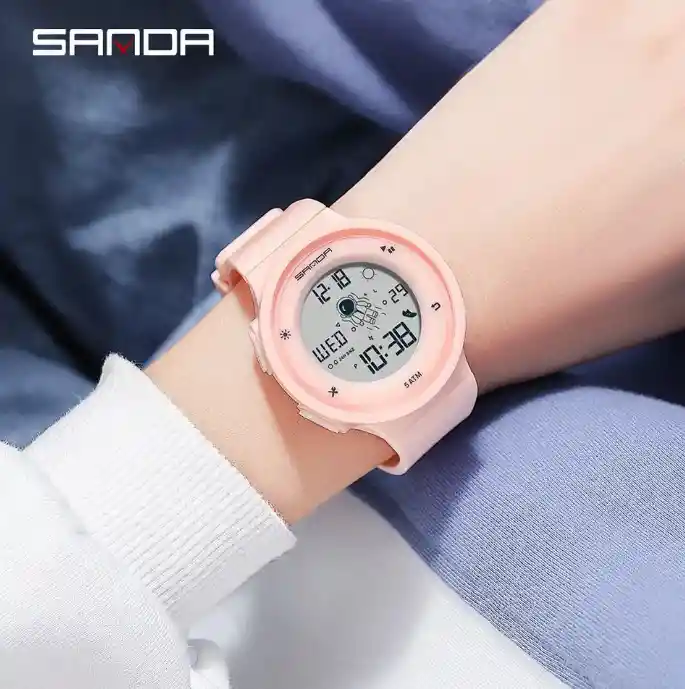 Reloj Pulso Digital Sanda Para Mujer Astronauta Calendario Rosado