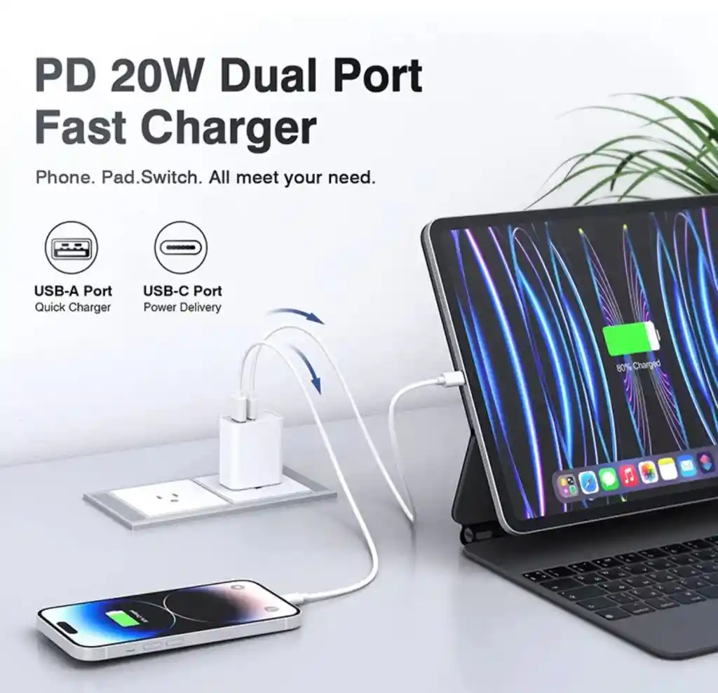 Cargador Para Celular Carga Rapida 20w Doble Entrada