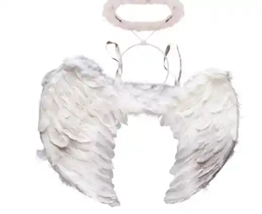 Disfraz Angel Blanco Alas 60cm + Aureola Adulto Mujer Halloween Fiesta Sexy