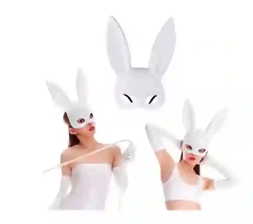 Mascara Sexy Antifaz Coneja Orejas Largas Halloween 32cm (blanco)