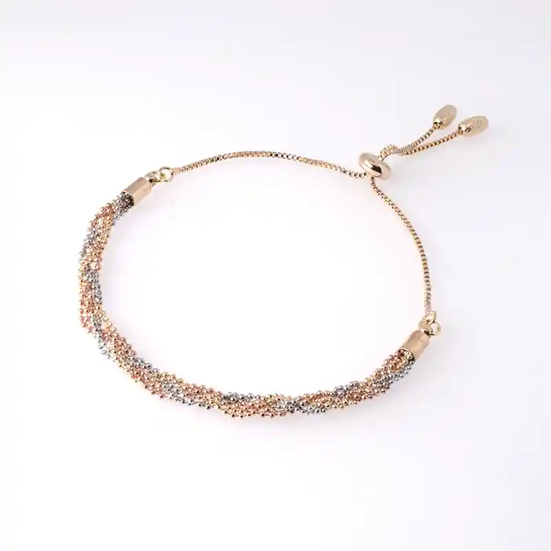 Pulsera Hilos Con Puntos Entrelazados - Tono Tres Oros Baño 18k