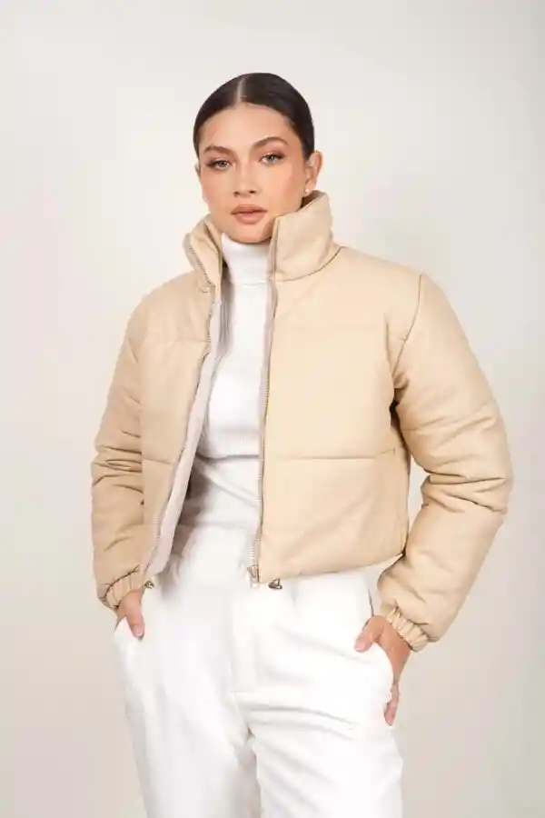 Chaqueta Puffer Cuerina Beige Grande