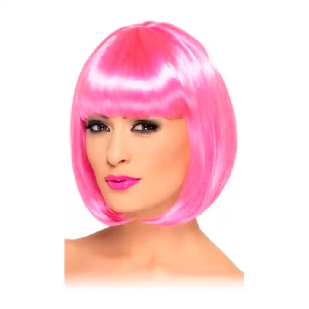 Peluca Corta Color Disfraz Party Halloween Cabello Sintético Rosado