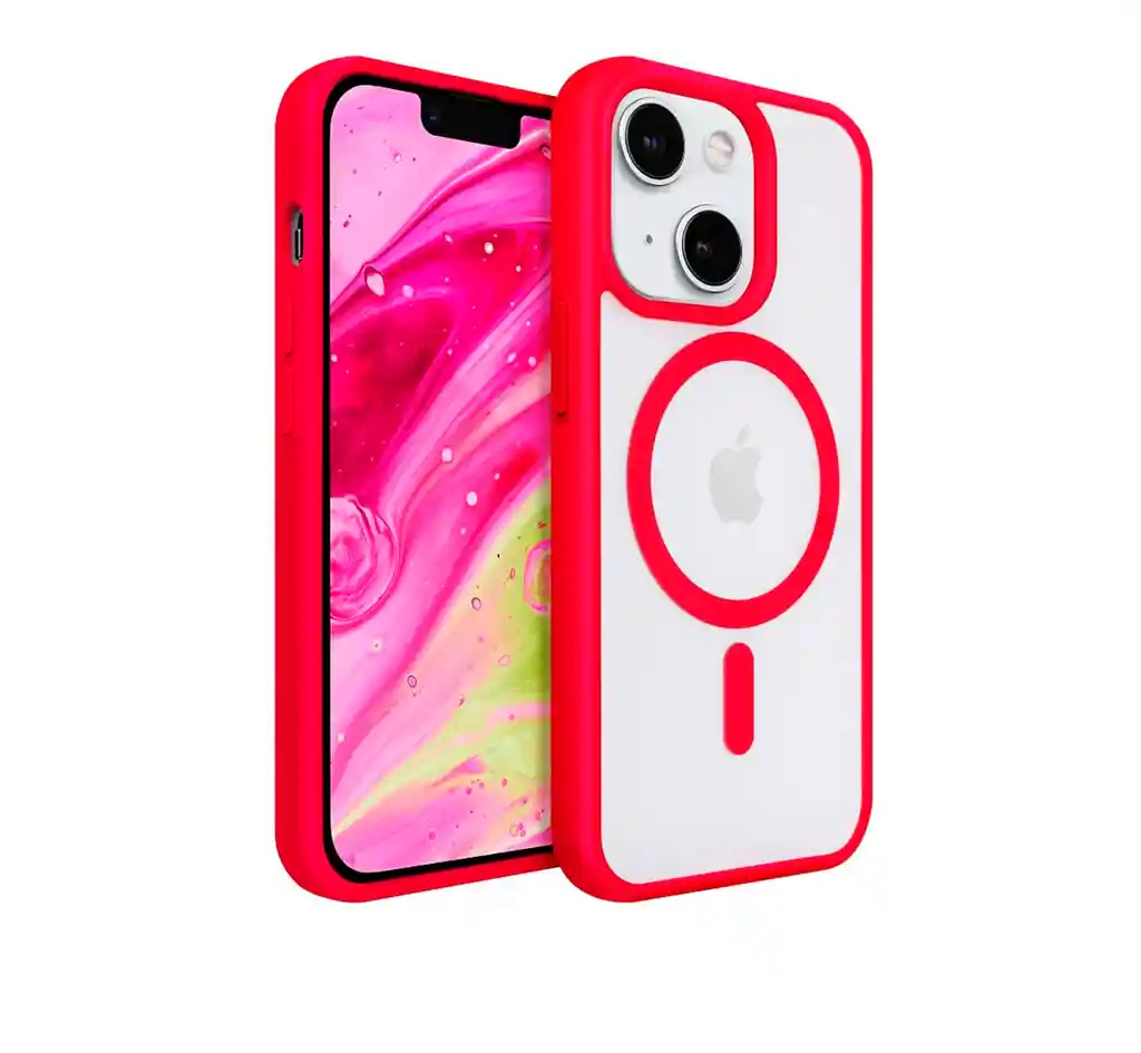 Forro Estuceh Magsafe Transparente Iphone Color Rojo