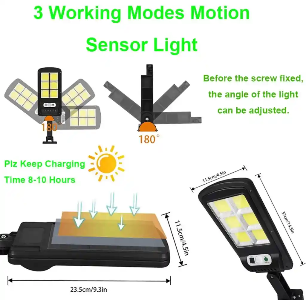 Lampara Solar 120 Led Exteriores Sensor De Movimieno + Control									