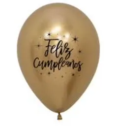 Globo Con Helio Dorado De Feliz Cumpleaños