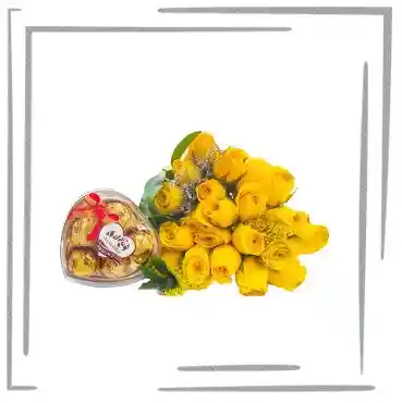 Arreglo Floral, 24 Rosas Amarillas Y Chocolate X5