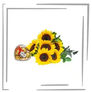 Arreglo Floral, 6 Girasoles Y Chocolates X5