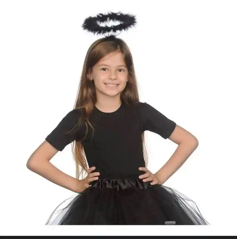 Diadema Angel Plumas Negro Disfraz Halloween Aureola